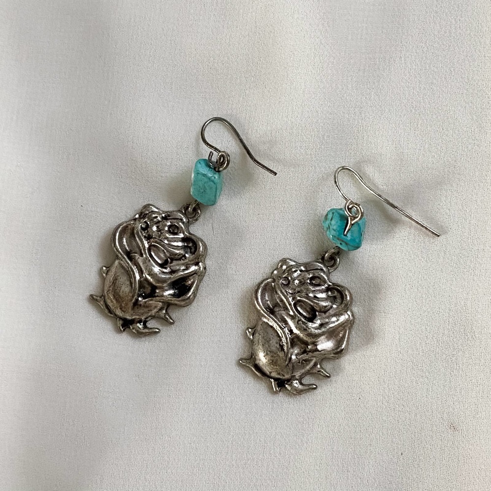 VTG Turquoise Silver Rose Dangle Earrings